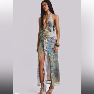 Jaded London Cindy Plunge Maxi Dress in Green